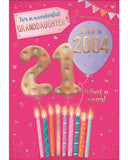 Celebrate your granddaughter's special day with a gift that will take her back in time! This clever 21st birthday card features intriguing tidbits and factoids about the year she was born. Discover together the top hits, blockbuster films, and noteworthy events that made 2004 a year to remember. Show her that she's one of a kind with this charming and amusing 21st birthday card.