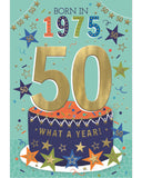 Relive the past and give a gift that's as unique as your loved one! These fantastic 50th birthday cards feature loads of interesting facts about the year 1975.
How much do you know about the year you were born - the top hits, the movies and the big news? Relive the year with this fun and educational 50th birthday card.