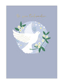 Mark a meaningful spiritual milestone with this elegant Confirmation card suitable for both boys and girls. The design features a symbolic white dove, a timeless representation of peace and the Holy Spirit, centered within a delicate circle on a soft pale blue background. The front of the card is beautifully finished with metallic foil text that reads "On Your Confirmation".