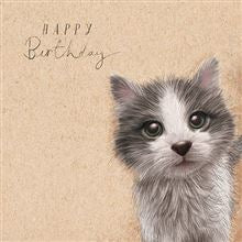 For animal lovers of all kinds this range of Birthday cards features all kinds of furry friends. This one has a lovely sketch of a grey and white cat, set against a parchment coloured background. The text on the front of the card reads 