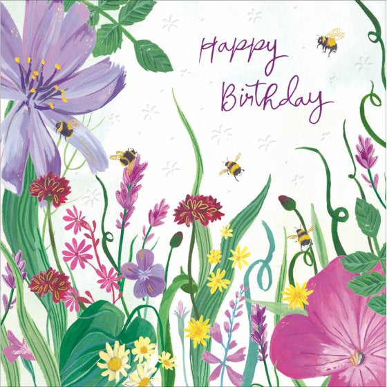 Flowers and bee -birthday card