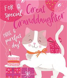 Great -Granddaughter, purrfect day - birthday card