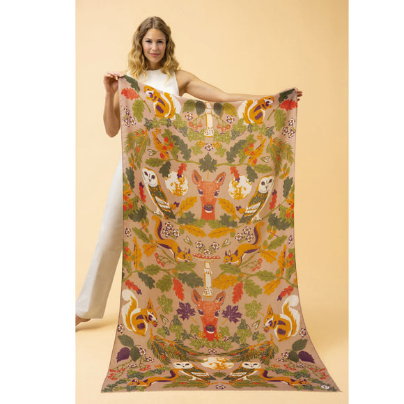 With stunning details and beautiful symmetry, Powder Designs enchanted evening scarf has so many charismatic characters and darling details you won't be able to resist showing it off! In shades of vanilla, orange, greens and browns, this woodland print is strikingly nostalgic and whimsical.