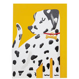 This adorable and unusual blank greetings card is cut into the shape of a lovely dalmatian dog, complete with a smart collar and heart-shaped nose. This card is blank inside so can be used for any occasion.