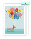 Dachshund with balloon - Hospice UK Birthday card