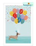 Dachshund with balloon - Hospice UK Birthday card