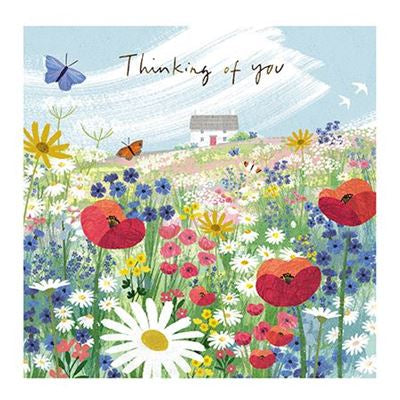 Cottage and flowers - thinking of you card