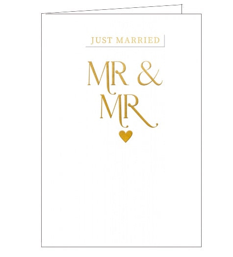 This elegant wedding card is decorated with embossed gold text that reads 