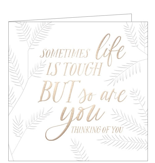 A beautiful, simple card by Clare Maddicott to show the recipient that you are thinking of them at a difficult time and sending special encouragement. Silver text on the front of the card reads 