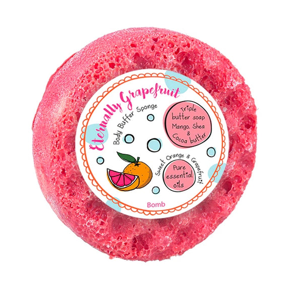 New from Bomb Cosmetics this Eternally Grapefruit body buffer soap sponge is filled with delicious, smelling grapefruit and sweet orange essential oils and mango, shea and cocoa butter. Simply wet the sponge to make the soap foam, and buff away to leave your skin soft and clean.