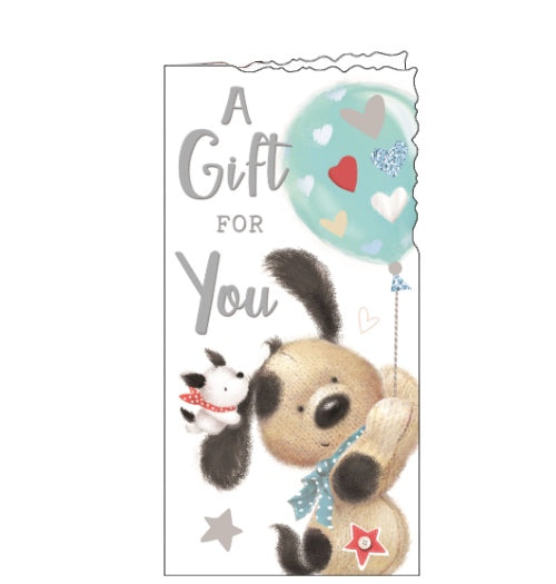This money wallet is perfect for sending a cash, cheque or voucher to someone on their Birthday. This money wallet shows Fudge the dog carrying a balloon. The text on the front of the card reads 