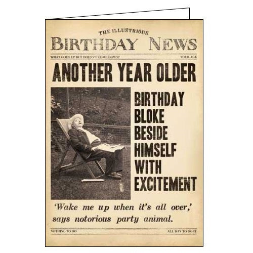 This birthday card from Pigment Productions Fleet Street range, designed to look like a vintage newspaper called 