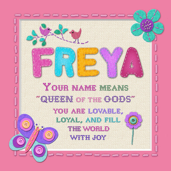Tidybirds name meanings name definition plaque for kids FREYA Nickery Nook