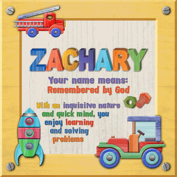 Tidybirds name meanings name definition plaque for kids ZACHARY Nickery Nook