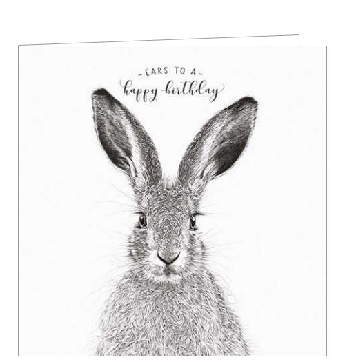 This sweet birthday card from Pigment Production's Life in Pencil card range is decorated with a black and white sketch of a hare. The caption on the front of the card reads 