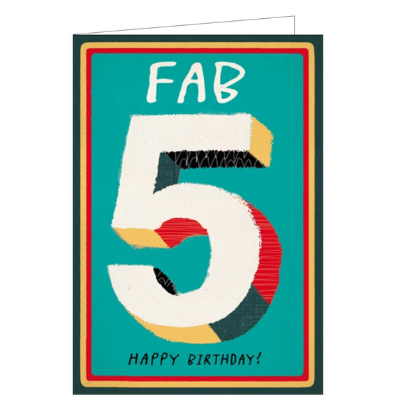  This 5th birthday card is decorated with text that reads 