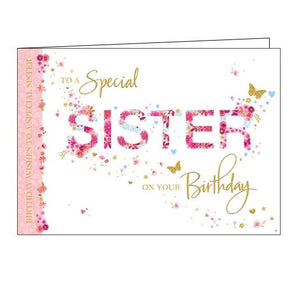Words 'n' Wishes flowers butterflies to a special sister on your birthday sister birthday card Nickery Nook