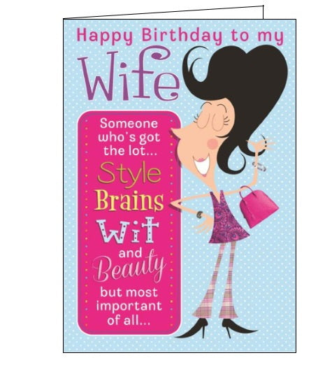 Words 'n' Wishes style wit beauty and a fantastic husband wife birthday card Nickery Nook