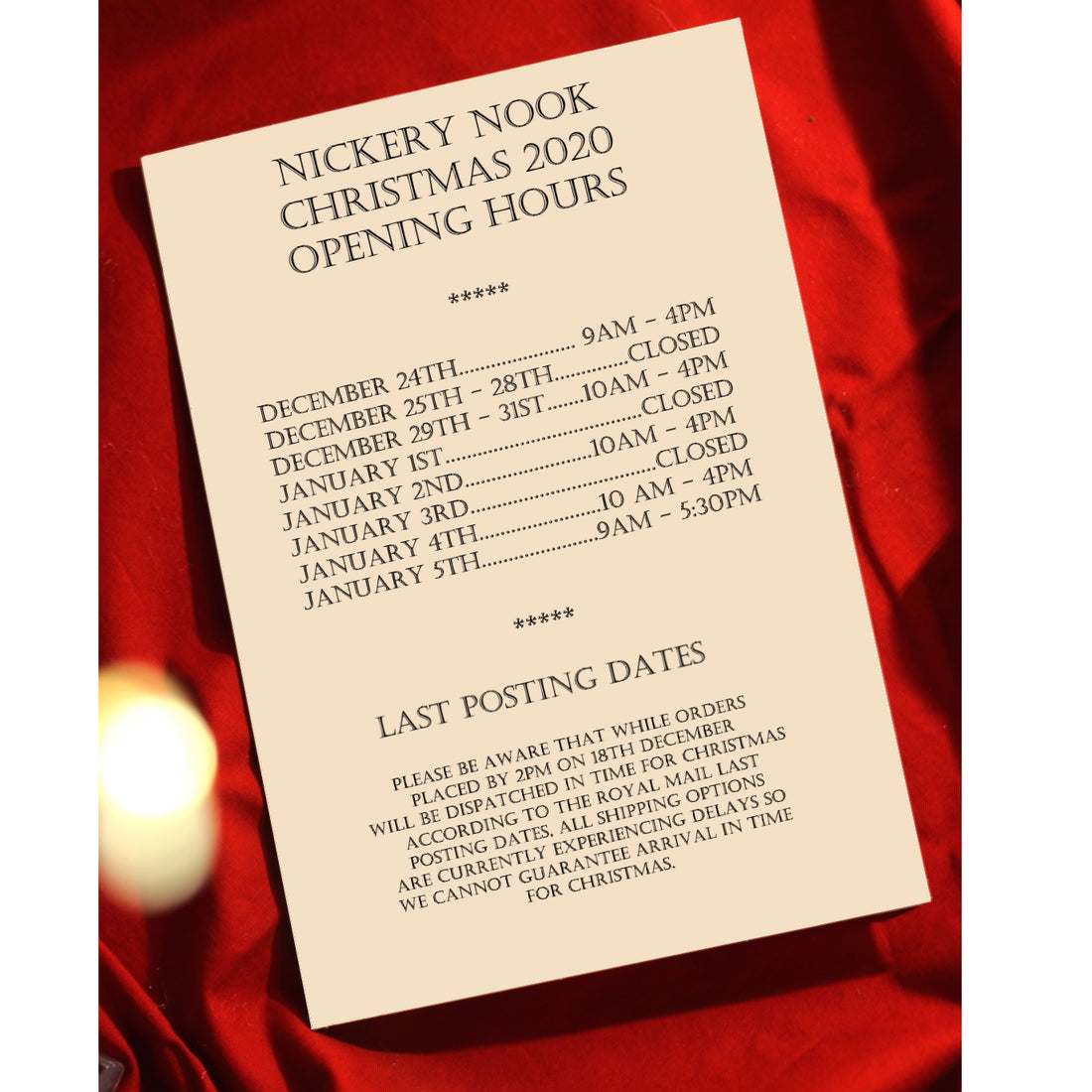 Christmas Opening Hours