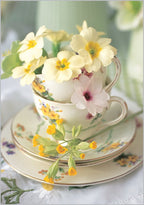 Primroses in a Teacup – Floral photographic Birthday card