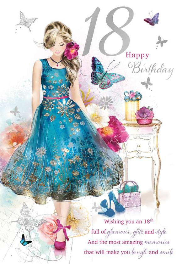 Blue Dress - 18th birthday card