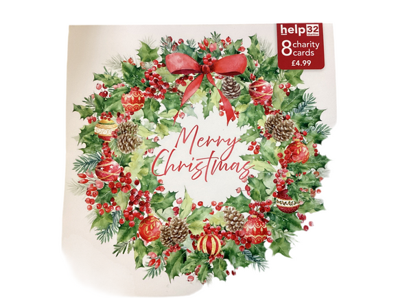 Merry Christmas wreath - Pack of 8 Charity Christmas cards