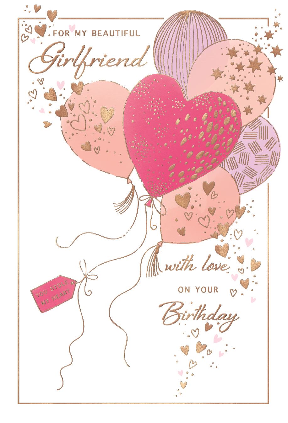 Girlfriend, pink  hearts  Birthday card