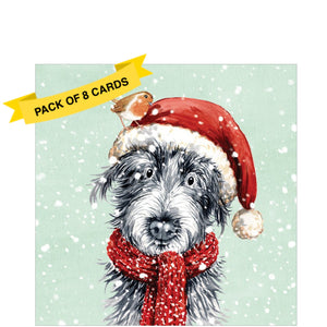 This pack of charity christmas cards are decorated with a very cutely comical&nbsp;dog in hat and scarf and with a friendly robin on his head looks out from a snowy backdrop.

Each pack includes 8 cards of the same design.