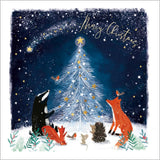 Woodland Characters Around A Christmas Tree - Pack of 8 charity Christmas cards