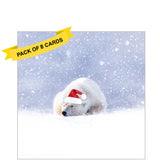 This pack of charity christmas cards are decorated with an edited photograph of gorgeous polar bear who has fallen asleep wearing his festive Santa hat.

Each pack includes 8 cards of the same design.