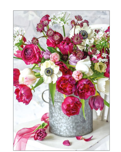 Red & white florals - blank card