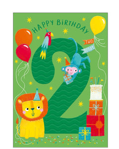 Lion and monkey - 2nd Birthday card