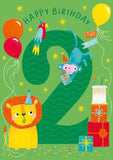 Lion and monkey - 2nd Birthday card