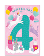 Unicorn and Cats - 4th Birthday card