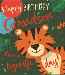 Grandson, tigerific day- birthday card