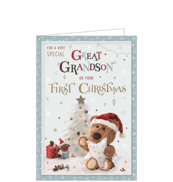 Great-Grandson on your First Christmas - Barley the Brown Bear Christmas card