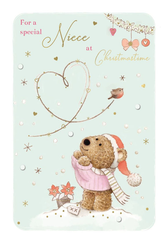 Niece - Barley the Brown Bear Christmas card SIZE