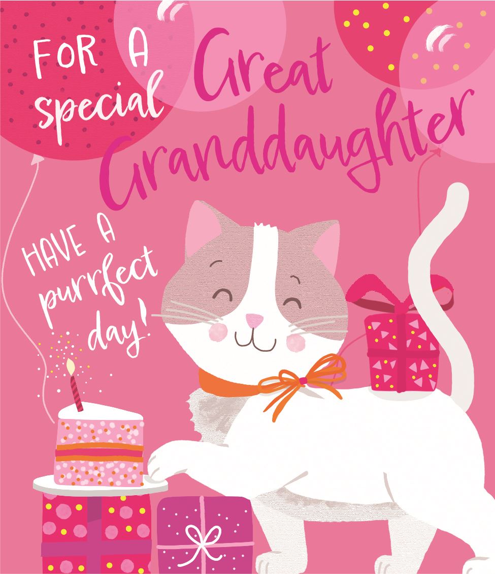 Great-Granddaughter have a purrfect day - birthday card