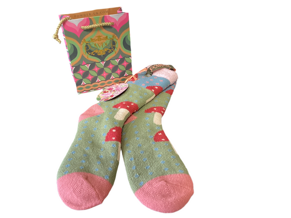 Powder cosy socks -toadstools