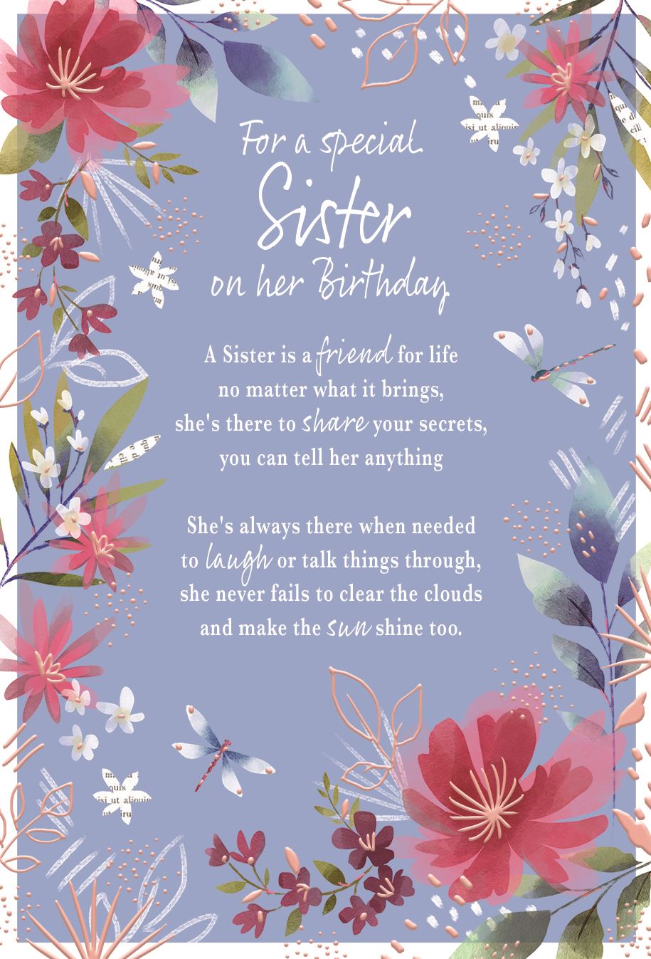 For a Special Sister on her Birthday card