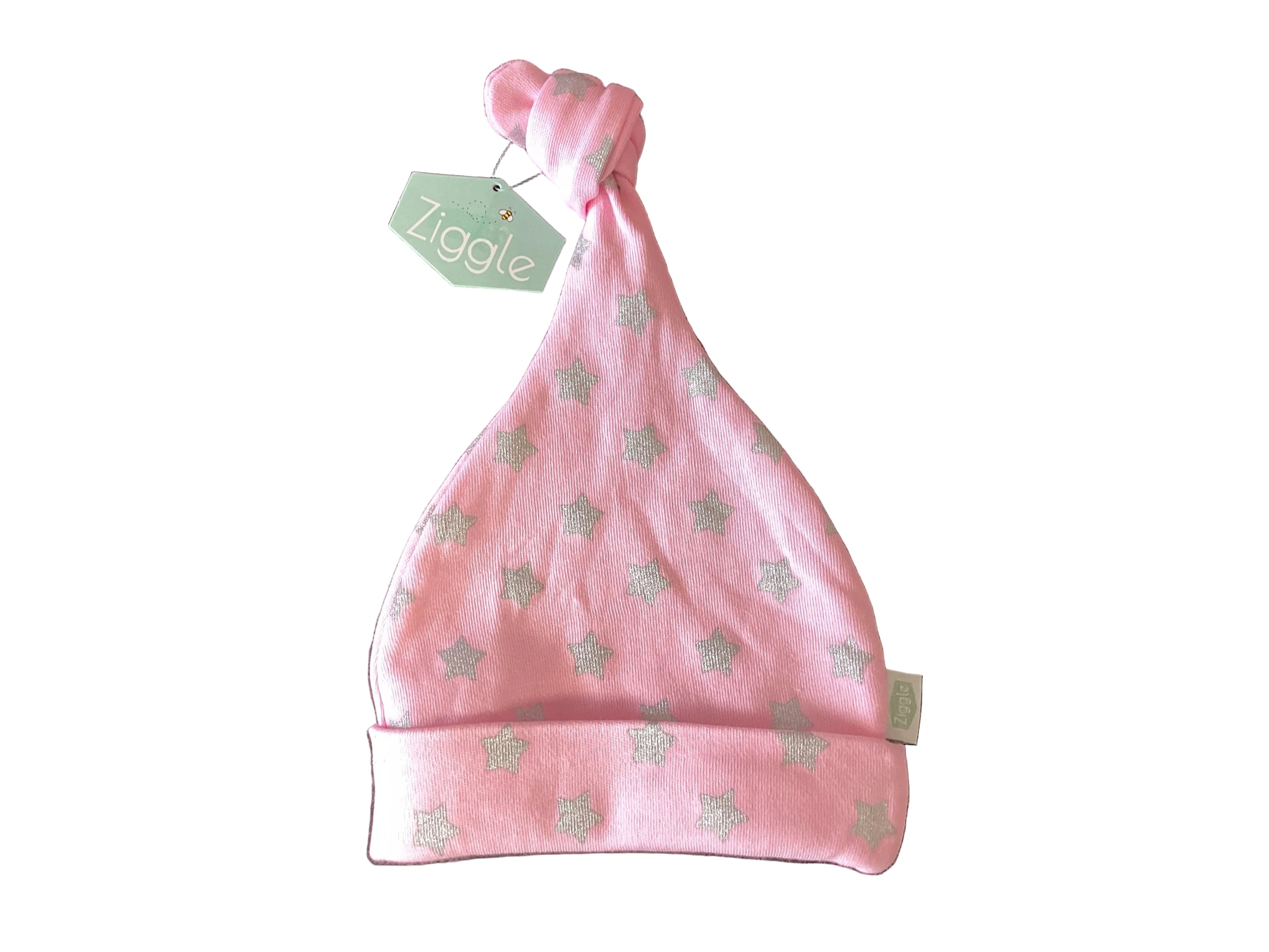 Pink & silver glitter stars cotton baby hat - Ziggle Baby