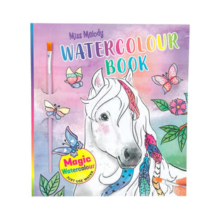 This magical watercolour book is ideal for aspiring horse riders and artists. This book comes with 15 pages of drawings of Miss Melody. Simply paint over them with water on the included paintbrush to see magical colours appear!