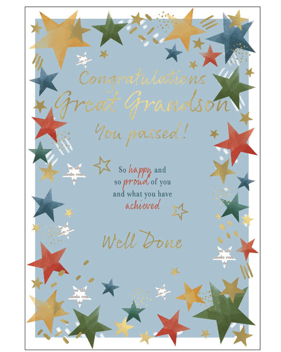 Great-grandson you passed your exams - Congratulations card