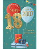 Celebrate your son's special day with a gift that will take him back in time! This clever 18th birthday card features intriguing tidbits and factoids about the year he was born. Discover together the top hits, blockbuster films, and noteworthy events that made 2007 a year to remember. Show him that he's one of a kind with this charming and amusing 18th birthday card.