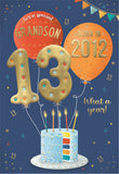 Grandson, Born in 2012 - 13th birthday card