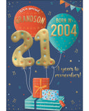 Celebrate your grandson's special day with a gift that will take him back in time! This clever 21st birthday card features intriguing tidbits and factoids about the year he was born. Discover together the top hits, blockbuster films, and noteworthy events that made 2004 a year to remember. Show him that he's one of a kind with this charming and amusing 21st birthday card.