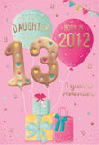 Daughter, Born in 2012 - 13th birthday card