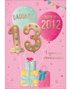 Celebrate your daughter's special day with a gift that will take her back in time! This clever 13th birthday card features intriguing tidbits and factoids about the year she was born. Discover together the top hits, blockbuster films, and noteworthy events that made 2012 a year to remember. Show her that she's one of a kind with this charming and amusing 13th birthday card.