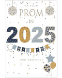 One of the best American traditions has made its way across the pond – and we’re here for it! Celebrate a young mans’s special prom night in 2025 with this fun and stylish card. The design features playful blue and metalic text that reads: “On your Prom in 2025. How exciting!”