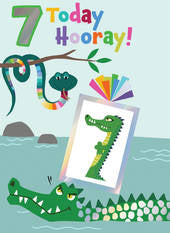 Crocodile & Snake, with tattoo - 7th Birthday card
